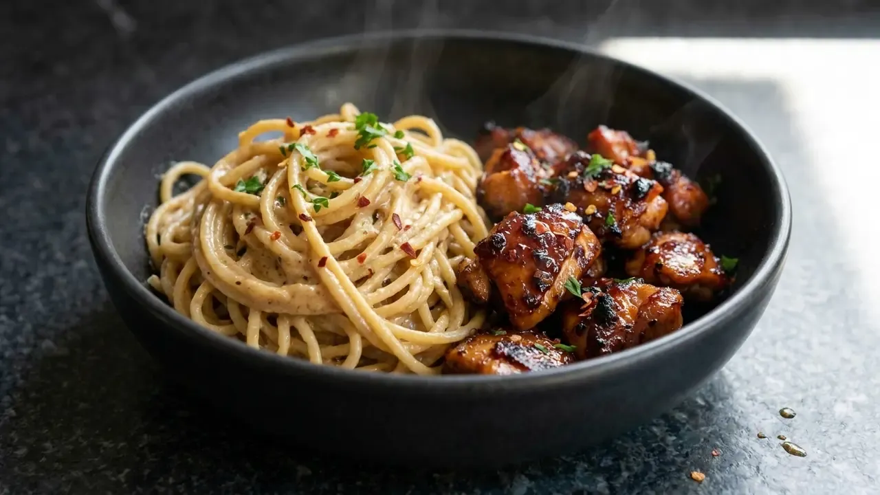 Karamellisierte Zwiebel-Hähnchen-Pasta