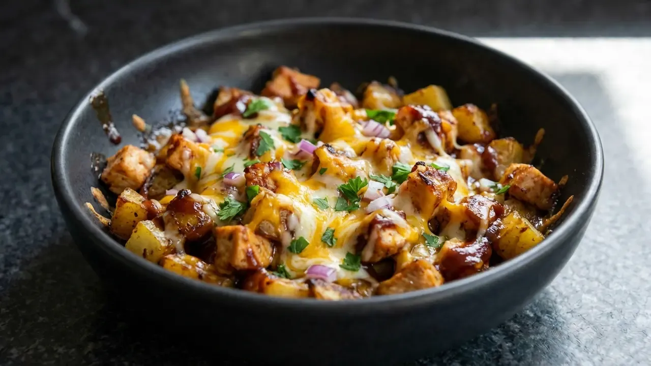 Käsiges BBQ-Hähnchen mit Kartoffeln