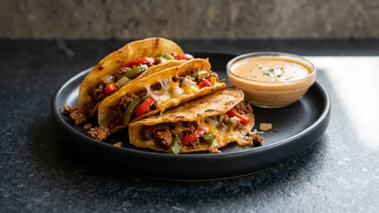 Knusprige High Protein Käse-Rindfleisch-Tacos