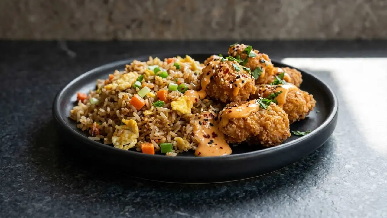 Knuspriger Knoblauch-Hähnchen Fried Rice