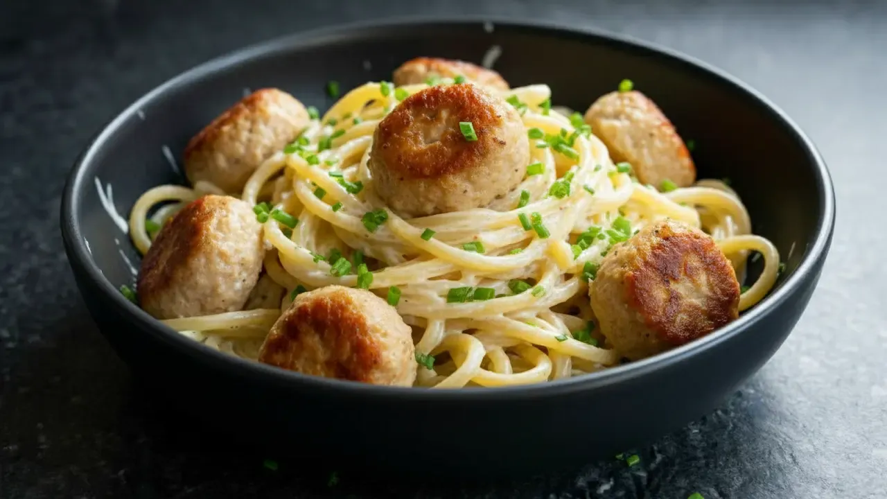 High Protein Cremige Hähnchen-Hackbällchen Pasta