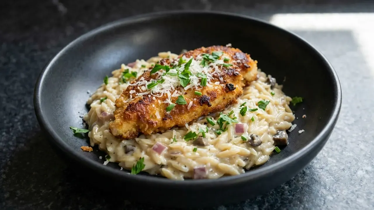 High Protein Cremiges Knusper-Hähnchen Orzo