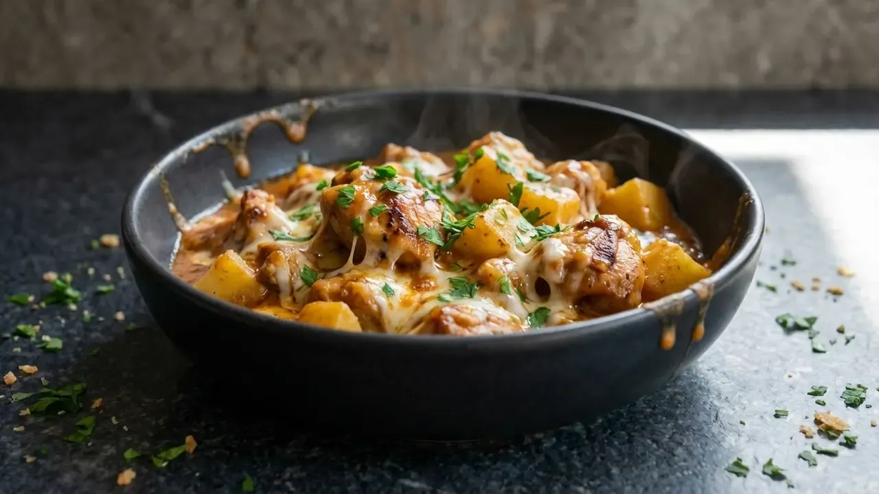High Protein Cremiges Knoblauch-Hähnchen mit Kartoffeln