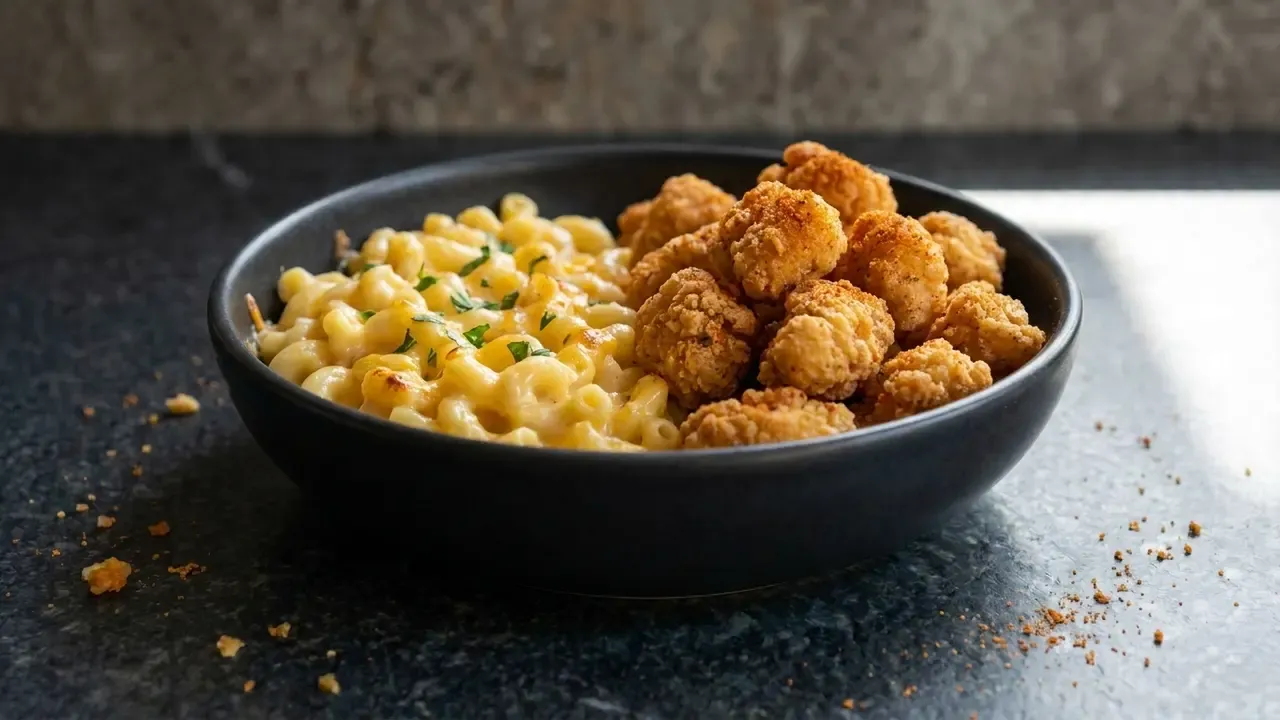 High Protein KFC Popcorn Chicken Mac & Cheese