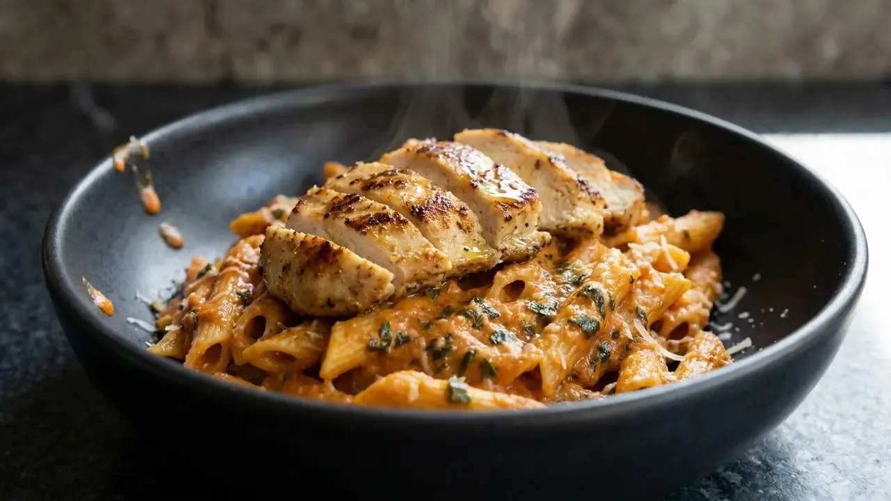 High Protein Knoblauch-Parmesan Hähnchen Pasta