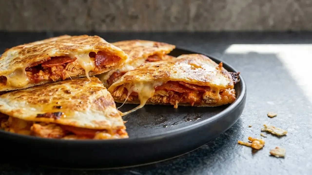 Proteinreiche Pepperoni-Pizza-Hähnchen-Quesadillas