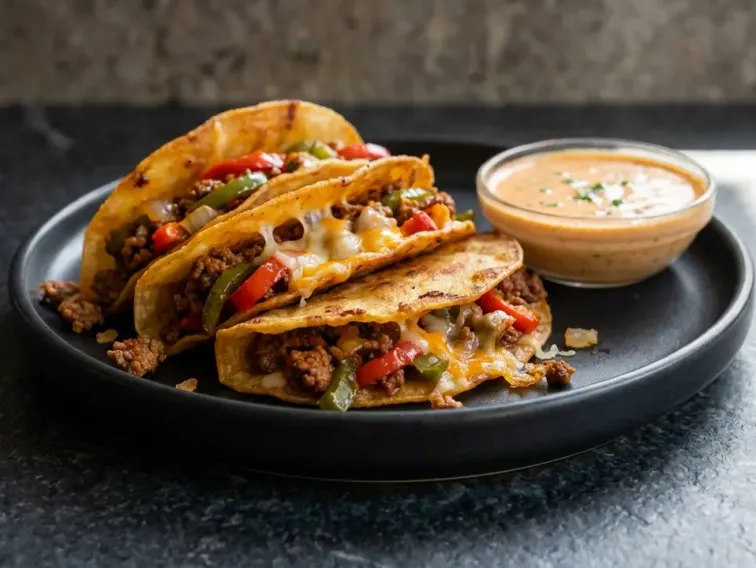 Knusprige High Protein Käse-Rindfleisch-Tacos