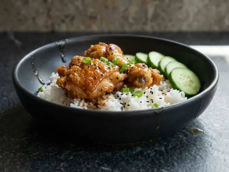 Knuspriges Honig-Butter-Knoblauch-Hähnchen mit Reis