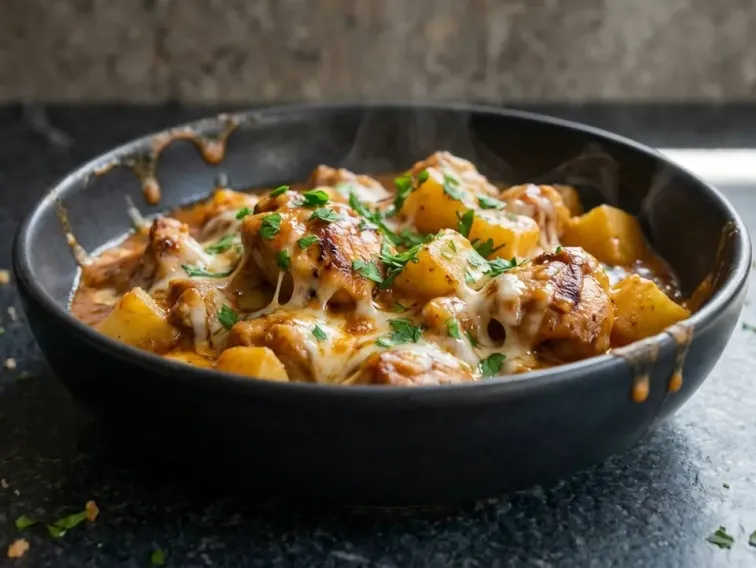 High Protein Cremiges Knoblauch-Hähnchen mit Kartoffeln