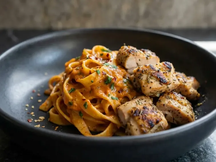 High Protein Gegrilltes Hähnchen Alfredo Pasta