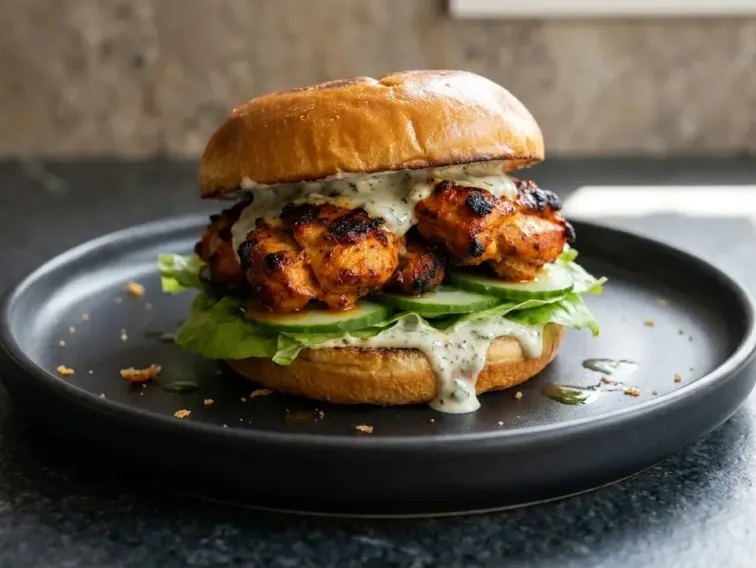 Tandoori-Hähnchen Sandwich mit Minz-Joghurt-Soße