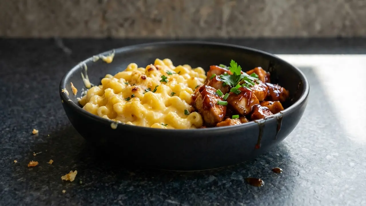 High Protein Honey BBQ Chicken Mac & Cheese